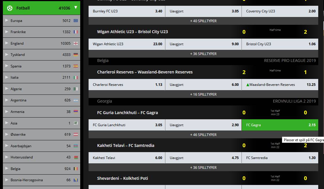 Bookmakerens sportsvalg